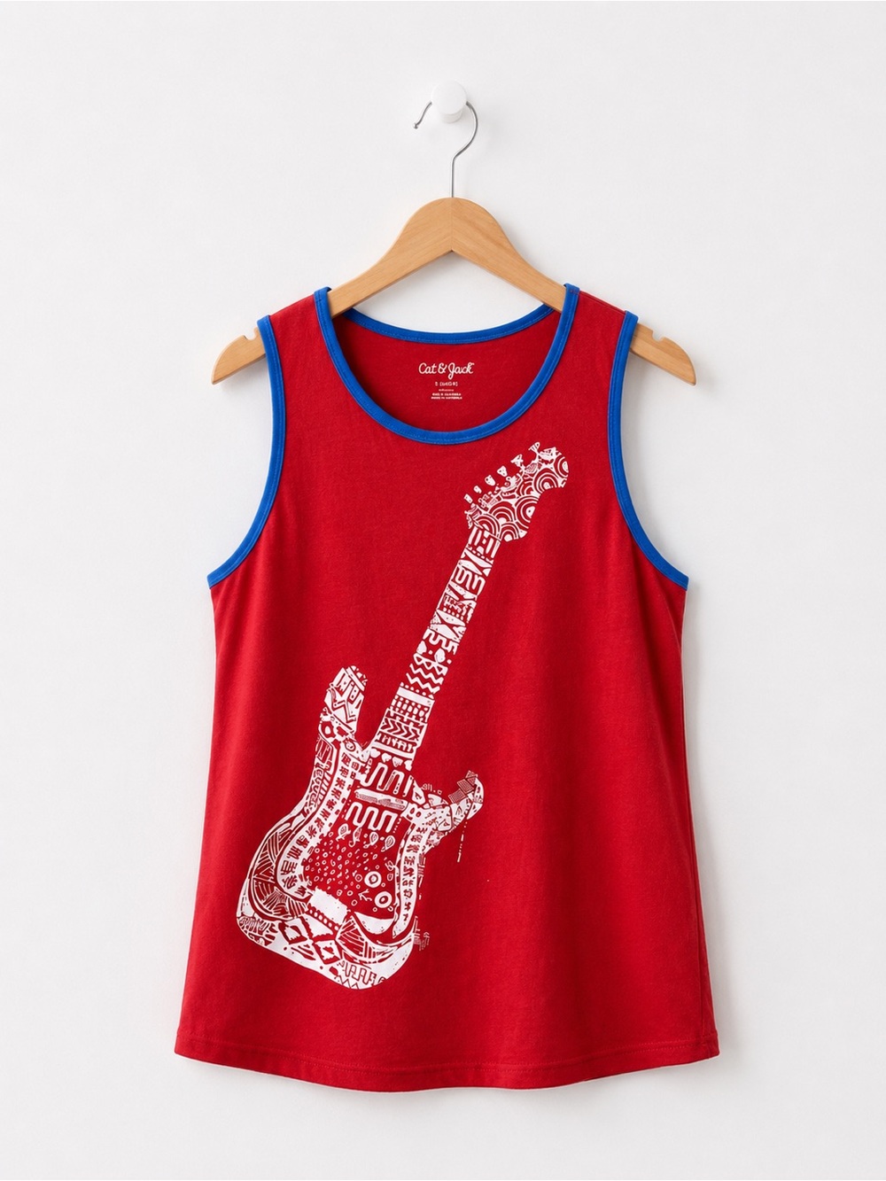 Boys Cat & Jack Red Guitar Graphic Summer Tank Top Size Large 12 -14